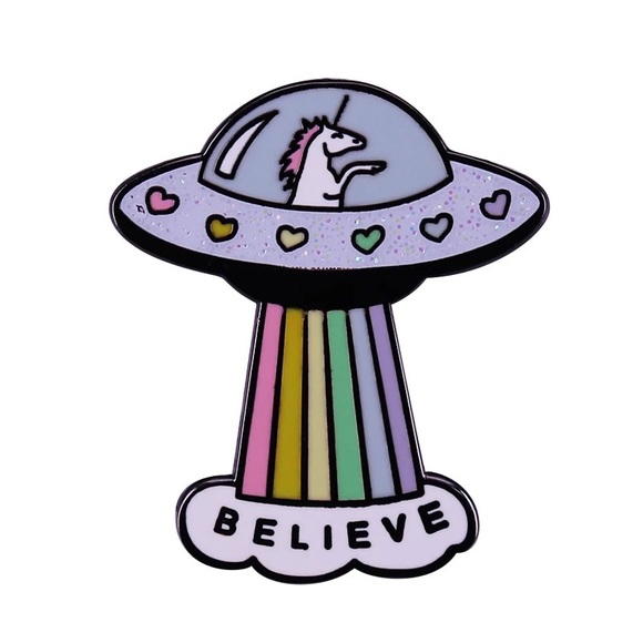 Rainbow Unicorn UFO Spaceship Enamel Pin - Picture 3 of 4